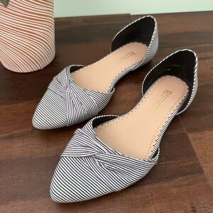 Blue White Striped Women's Flats